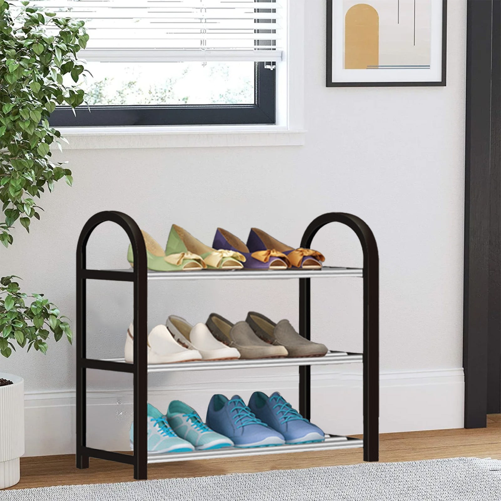 Iliya 3-Tier Stainless Steel Shoe Rack | Freestanding Shoe Organizer ...