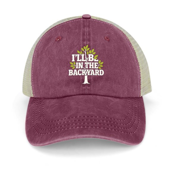 Ill Be In The Backyard Wine Red Adjustable Trucker Baseball Cap for Men Women, Mesh Snapback Hat