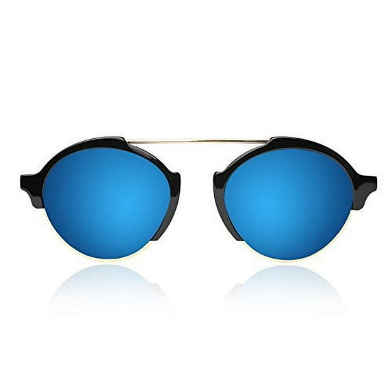 Illesteva Milan III Black with Blue Mirrored Lenses