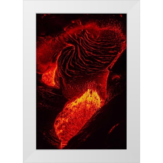 Illg, Cathy and Gordon 11x14 White Modern Wood Framed Museum Art Print Titled - HI, The Big Isl, Kilauea Lava flowing at night
