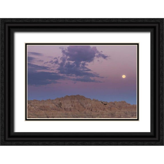 Illg, Cathy and Gordon 14x11 Black Ornate Wood Framed with Double Matting Museum Art Print Titled - SD, Badlands NP Sunrise and moonset