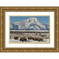 thumbnail image 1 of Illg, Cathy and Gordon 14x11 Gold Ornate Wood Framed with Double Matting Museum Art Print Titled - Wyoming, Grand Tetons Bison and winter landscape, 1 of 4