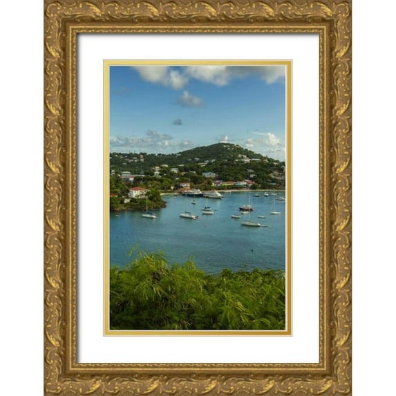 Illg, Cathy and Gordon 17x24 Gold Ornate Wood Framed with Double Matting Museum Art Print Titled - Caribbean, USA Virgin Islands, St John Cruz Bay