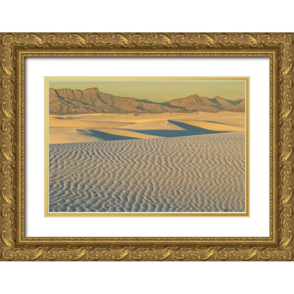 Illg, Cathy and Gordon 18x13 Gold Ornate Wood Framed with Double Matting Museum Art Print Titled - New Mexico, White Sands NM Sunset on desert