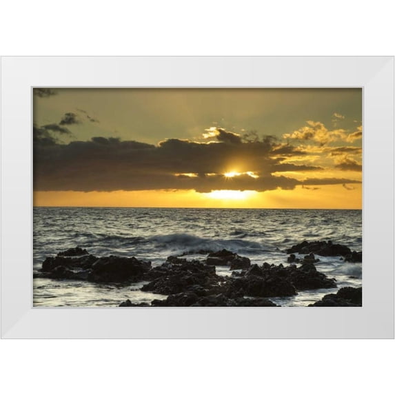 Illg, Cathy and Gordon 18x13 White Modern Wood Framed Museum Art Print Titled - USA, Hawaii, Maui, Kihei Scenic of ocean sunset