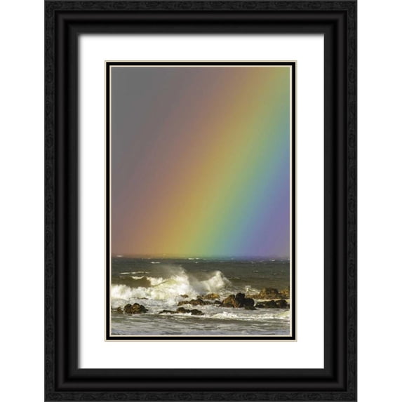 Illg, Cathy and Gordon 23x32 Black Ornate Wood Framed with Double Matting Museum Art Print Titled - Hawaii, Maui, Hookipa Beach Rainbow and waves