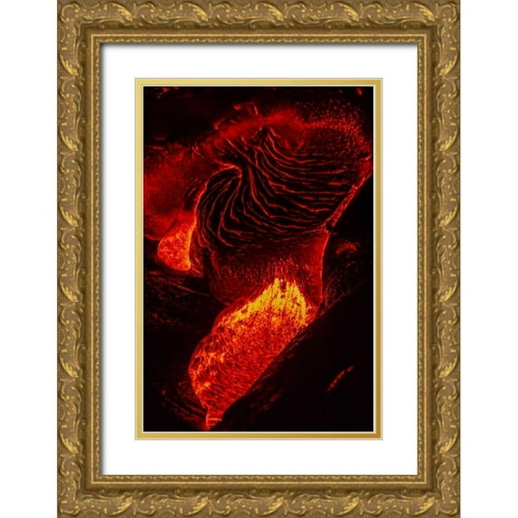 Illg, Cathy and Gordon 23x32 Gold Ornate Wood Framed with Double Matting Museum Art Print Titled - HI, The Big Isl, Kilauea Lava flowing at night
