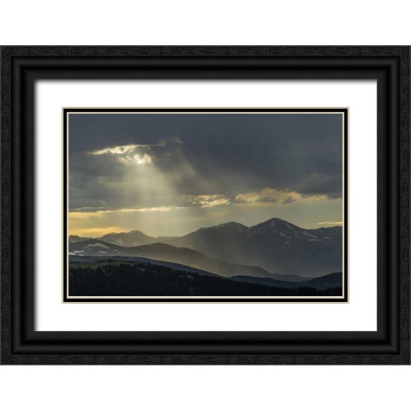 Illg, Cathy and Gordon 24x17 Black Ornate Wood Framed with Double Matting Museum Art Print Titled - CO, Mt Evans Landscape of rain and God rays