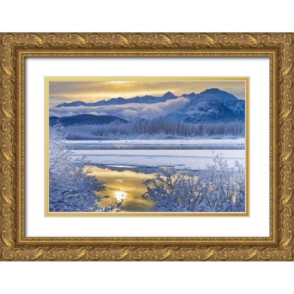Illg, Cathy and Gordon 24x17 Gold Ornate Wood Framed with Double Matting Museum Art Print Titled - AK, Chilkat Snowy scenic along the Chilkat River