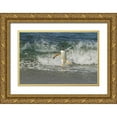 thumbnail image 1 of Illg, Cathy and Gordon 32x23 Gold Ornate Wood Framed with Double Matting Museum Art Print Titled - Sea Lion Island Gentoo penguin surfing on shore, 1 of 4