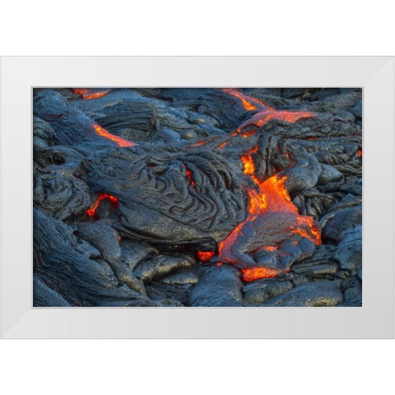 Illg, Cathy and Gordon 32x23 White Modern Wood Framed Museum Art Print Titled - Hawaii, Kilauea Molten lava hardening