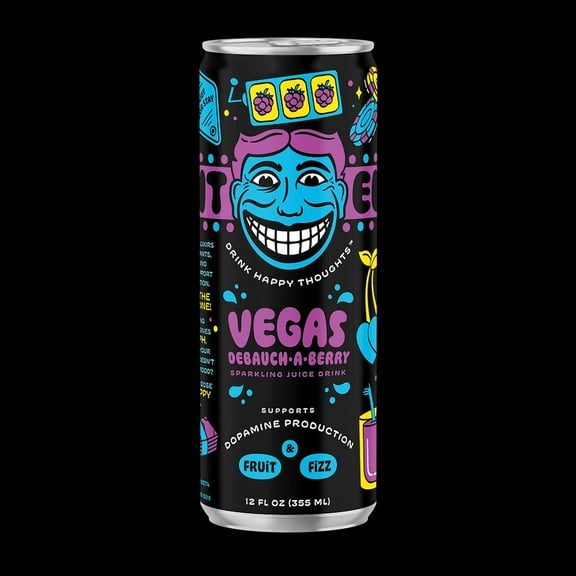 Illicit Elixirs Vegas Debauch-A-Berry - Sparkling Juice Drink - Supports Dopamine Production - 12 Pack - 12 Oz Cans