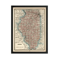 Illinois Art, 1893 Vintage Map of Illinois History Wall Decor Gift, Old Illinois Map - 18" x 24" Black Framed Print