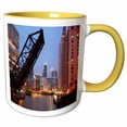 thumbnail image 1 of 3drose, Illinois,, Chicago River and Skyline at Dusk with Boat, 11oz Two-tone Yellow Mug, 1 of 6