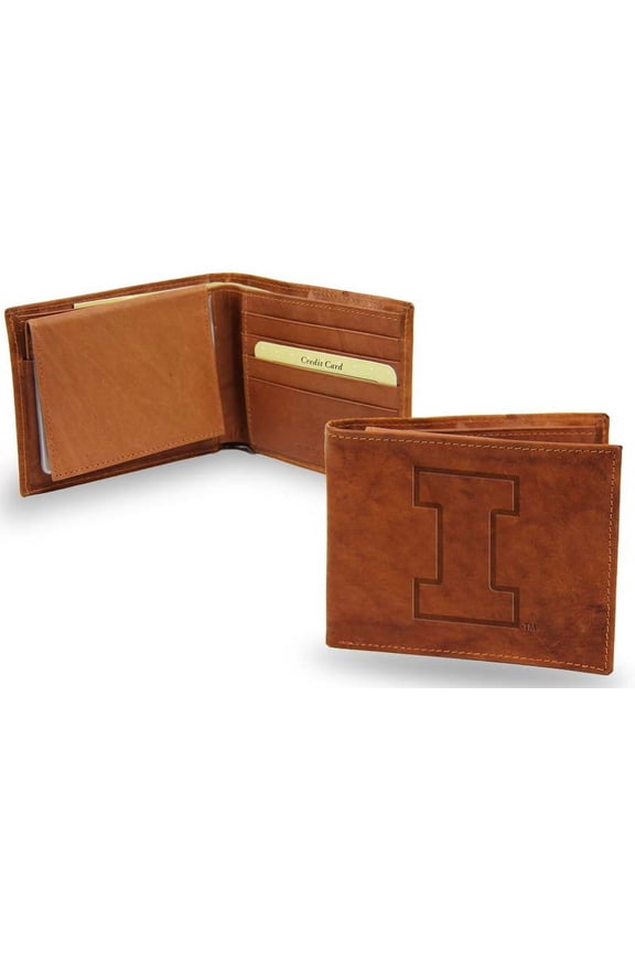 Illinois Illini Embossed Brown Leather Billfold Wallet