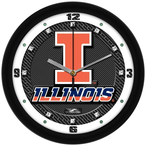 Illinois Fighting Illini 11.5'' Suntime Premium Glass Face Carbon Fiber Wall Clock