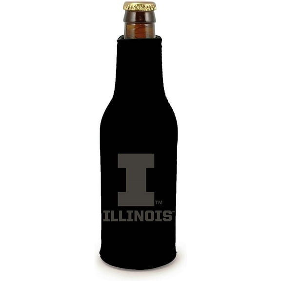 Illinois Fighting Illini 2-Pack Zipper Bottle Tonal Black Beverage Insulator Neoprene Holder Cooler Coolie University of