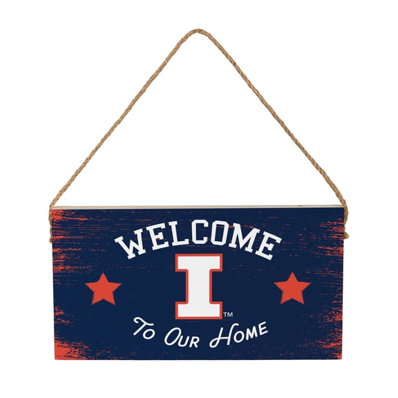 Illinois Fighting Illini 6" x 11" Welcome Home Wood Wall Sign with Rope Hanger