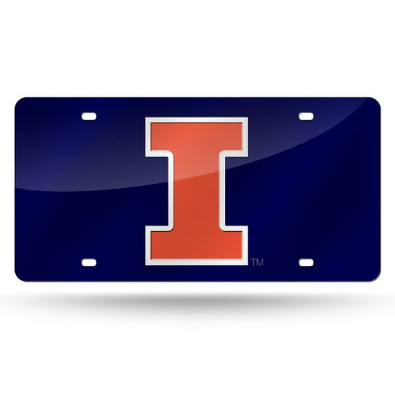 Illinois Fighting Illini Blue Mirrored Laser Cut License Plate Laser Tag