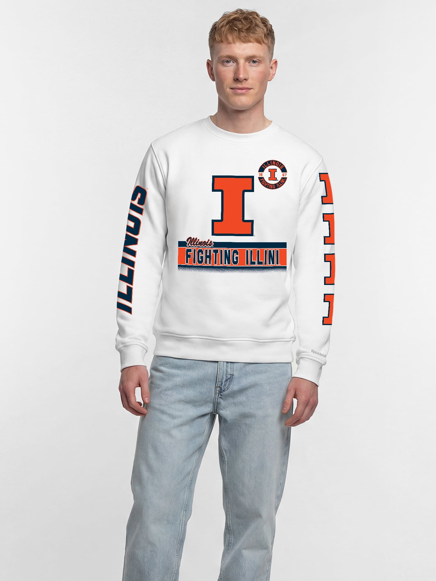 Illinois Fighting Illini Reebok Mens White Crew Sweatshirt