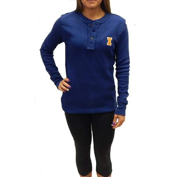 Illinois Fighting Illini Waffle-Knit Adult Women Thermal Long Sleeve Henly T-Shirt (Size X-Large)