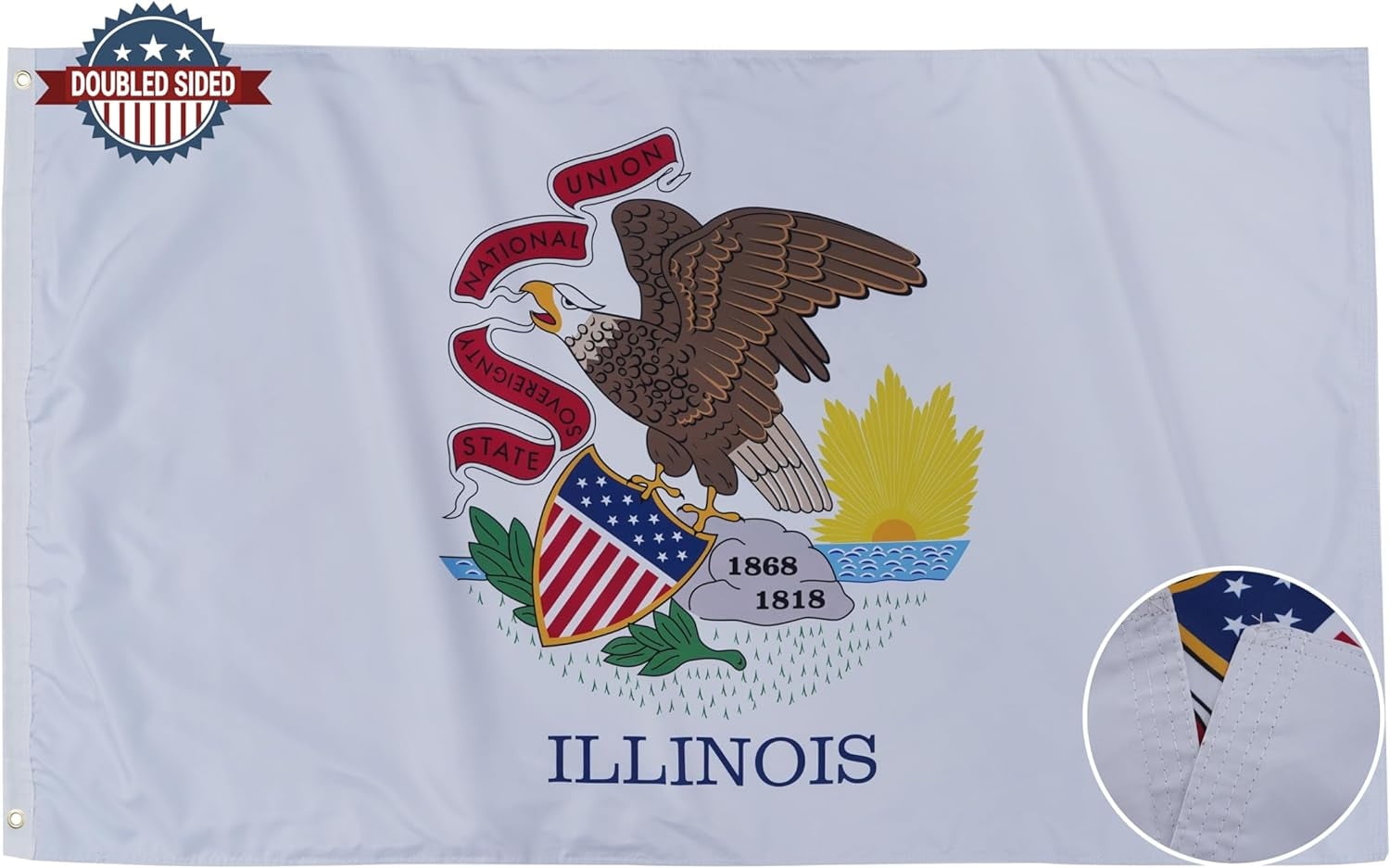 3x5ft White Polyester Illinois State Flag with Iron Grommets