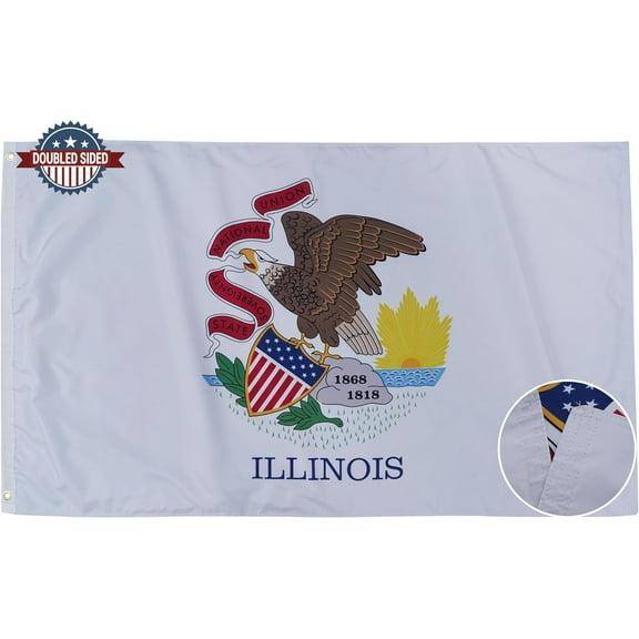 Illinois Flag 3x5 Double Sided and 3 Ply IL State Flags Heavy Duty for Outdoor with 2 Brass Grommets 4 Stitching Rows Heavy Duty Nylon, Vivid Color Fade-resistant,Sewn Stripes
