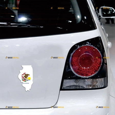 Illinois Flag Map US State IL Car Magnet Magnetic Sticker Decal - 2 Pack Reflective 4" - for Truck Door Fridge Reusable Waterproof