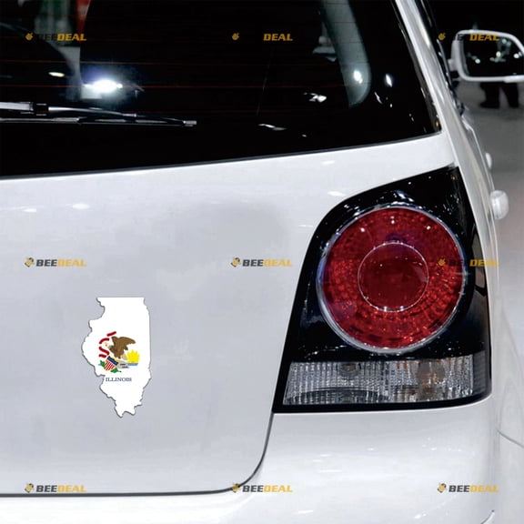 Illinois Flag Map US State IL Car Magnet Magnetic Sticker Decal - 2 Pack Reflective 4" - for Truck Door Fridge Reusable Waterproof