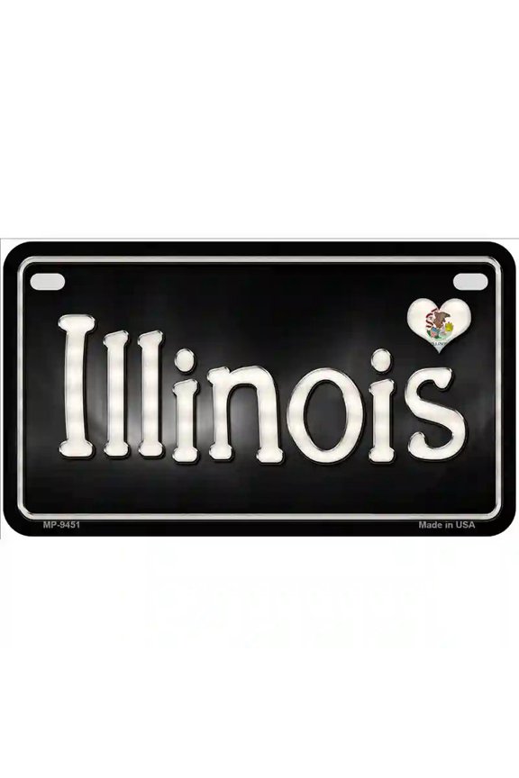 Illinois Flag Script Metal Novelty License Plate 7" x 4" Motorcycle (MP)
