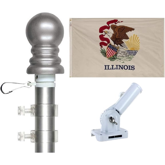 Illinois Flag and Tangle Free Spinner Flagpole Set, Choose From all 50 State 3'x5' Flags with a Residential or Commercial Flag Pole, Includes State Flag, Spinner Pole and Bracket