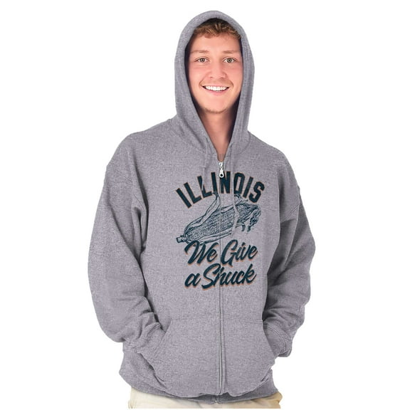 Illinois Give A Shuck Funny IL Corn Unisex Fleece Graphic Zip Up Hoodie Brisco Brands 5X