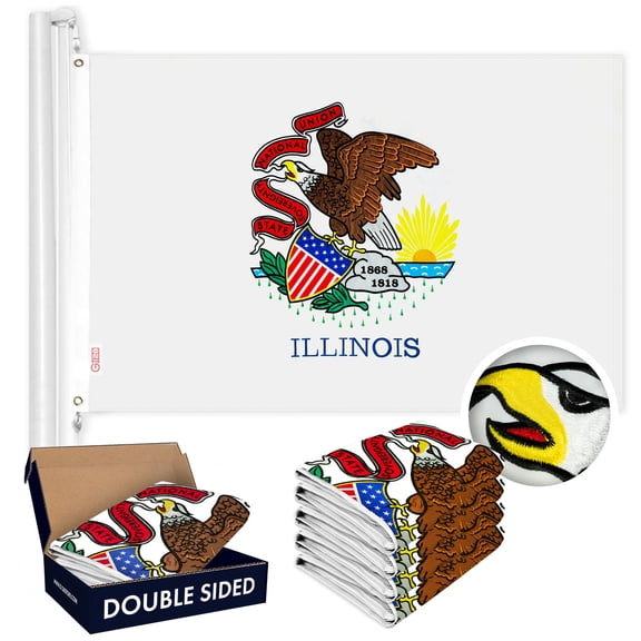 Illinois IL State Flag 3x5FT 5-Pack Double-sided Embroidered Polyester By G128