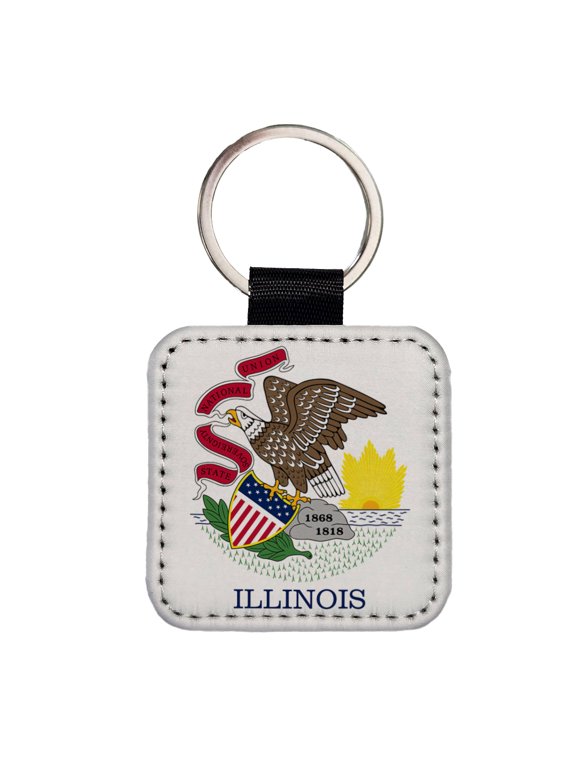 Illinois IL State Flag Faux Leather Square Keychain