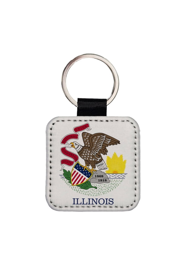 Illinois IL State Flag Faux Leather Square Keychain