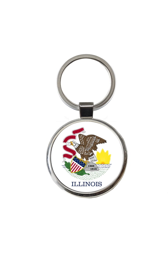 Illinois IL State Flag Metal Round Keychain