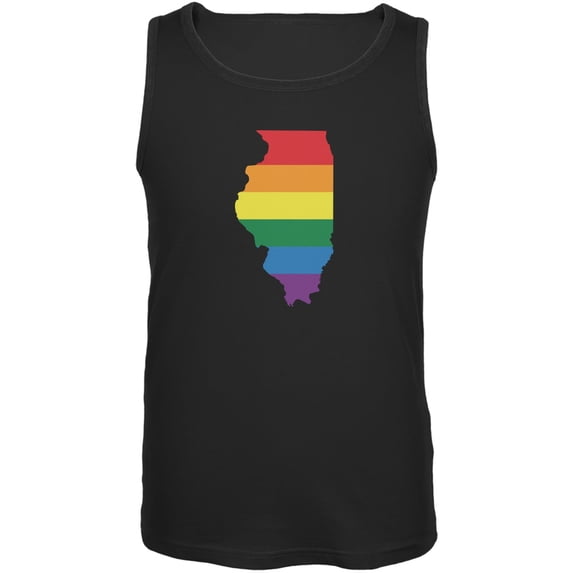 Illinois LGBT Gay Pride Rainbow Black Adult Tank Top - Large