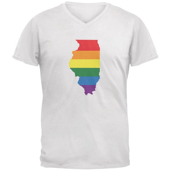 Illinois LGBT Gay Pride Rainbow White Adult V-Neck T-Shirt - Large