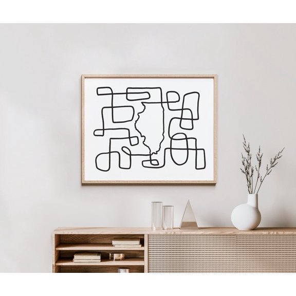Illinois Line Map Minimal Wall Art Decor Unframed Paper Print