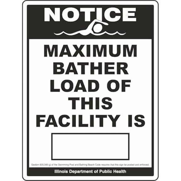 Illinois Maximum Bather Load Sign Property/Security Swimming Signs Pool Capacity Metal Tin \8 x 12 Inch for Home or Work