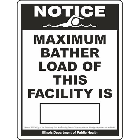 Illinois Maximum Bather Load Sign Property/Swimming Signs Pool Capacity Metal Tin \8 x 12 Inch for Home or Work