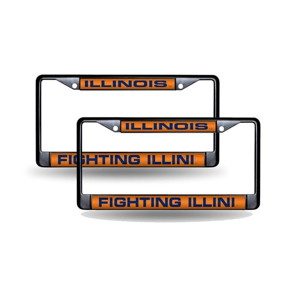 Illinois NCAA Fighting Illini Black Metal (2) Laser License Plate Frame Set