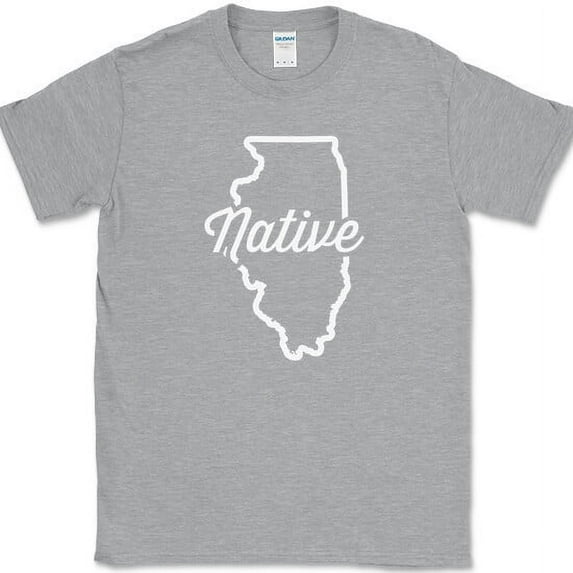 Illinois Native T-Shirt Funny State Pride IL Home Related Geography Tee - Heather Grey, S
