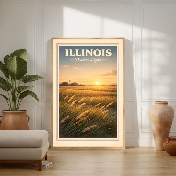 Illinois Prairie Light Vintage Travel Wall Art Unframed Paper Poster 8x10in