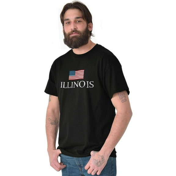 Illinois Pride American Flag IL USA Men's Graphic T Shirt Tees Brisco Brands L