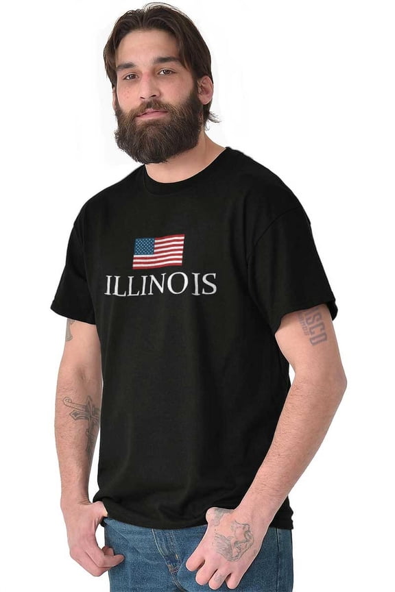 Illinois Pride American Flag IL USA Men's Graphic T Shirt Tees Brisco Brands L