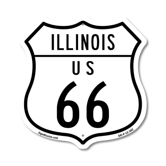 Illinois Route Marker Shield Sign Us 66 12 inch X 12 inch Shield Shaped Commercial Grade Plastic Sign Weather Resistant, UV Protected for Workplace Made in the USA