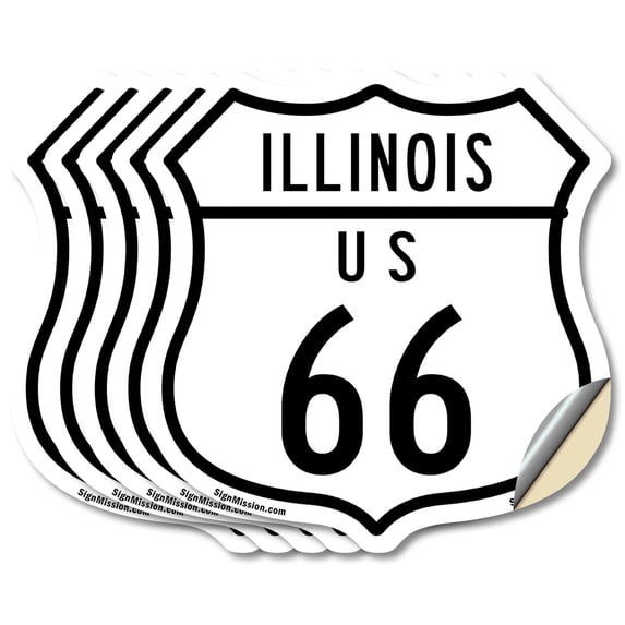 Illinois Route Marker Shield Sign Us 66 (5 Pack) 6 inch X 6 inch Shield Shaped Heavy Duty 3.2 mil Vinyl Decals Weather Resistant, UV Protected for Workplace Made in the USA