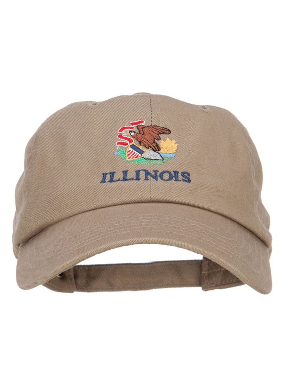 Illinois State Flag Embroidered Unstructured Washed Cap - Khaki OSFM