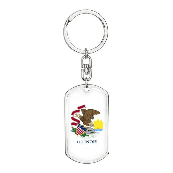 Illinois State Flag Keychain Dog Tag Stainless Steel or 18k Gold
